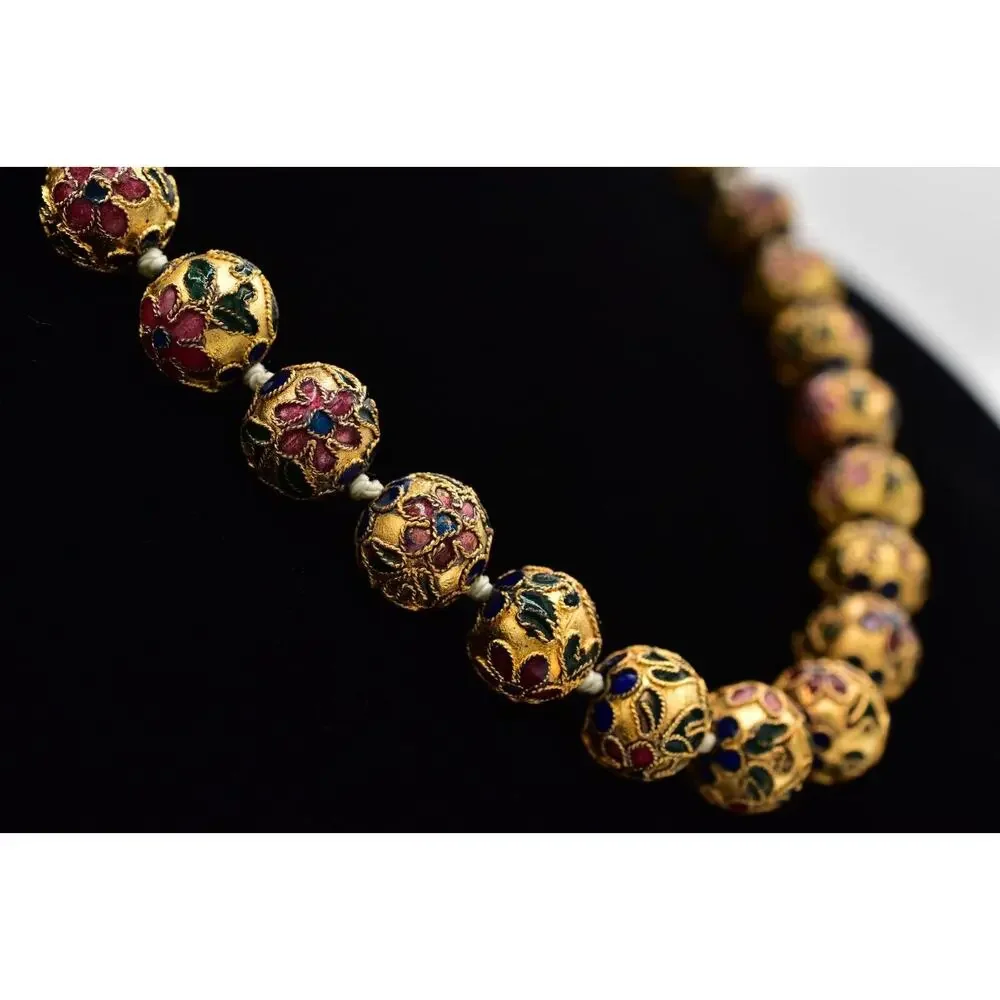 Vintage Wedding Cake Necklace Beaded Chunky Heavy Antiqued Gold Retro 60s BinBL